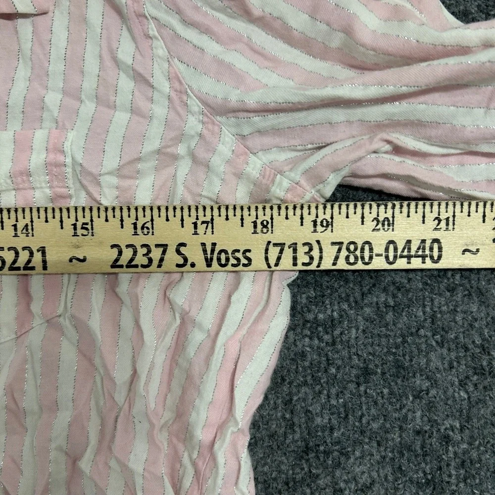 Victoria's Secret Sleep Shirt Womens Size M Pink White Striped Metallic Lounge